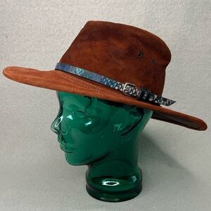 Vintage Suede Leather Outdoor Safari Hat-Adult M-Rust Reddish Orange-Vtg-Hiker